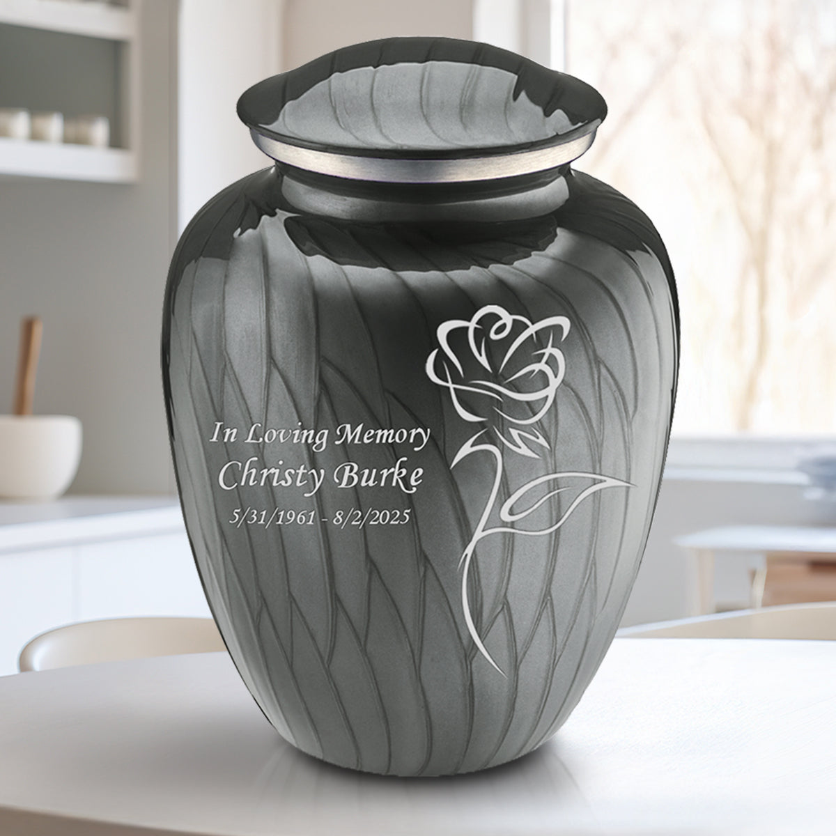 Adult Embrace Pearl Silver Rose Cremation Urn