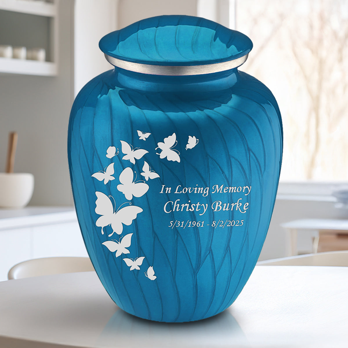 Adult Embrace Pearl Racing Blue Butterfly Cremation Urn