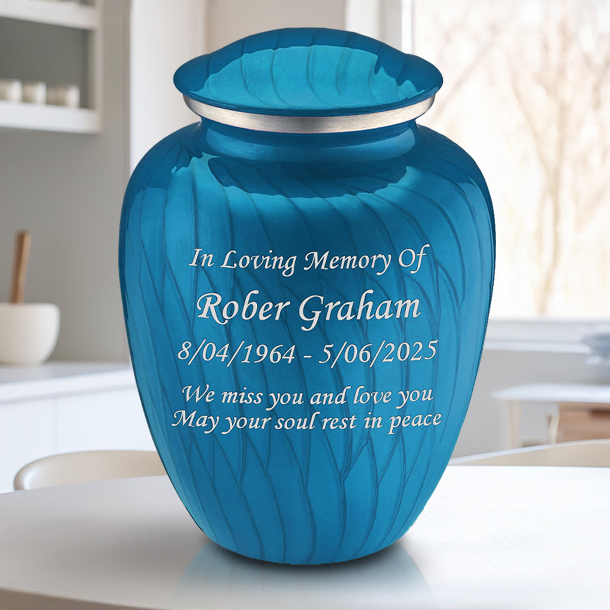 Adult Embrace Pearl Racing Blue Custom Engraved Cremation Urn
