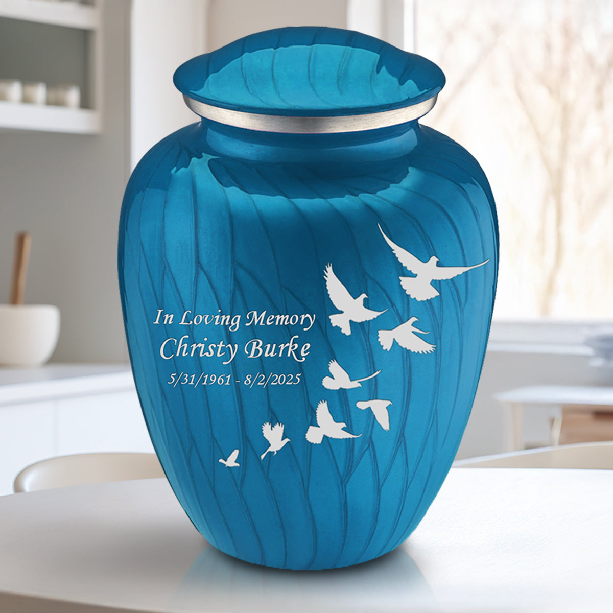 Adult Embrace Pearl Racing Blue Doves Cremation Urn