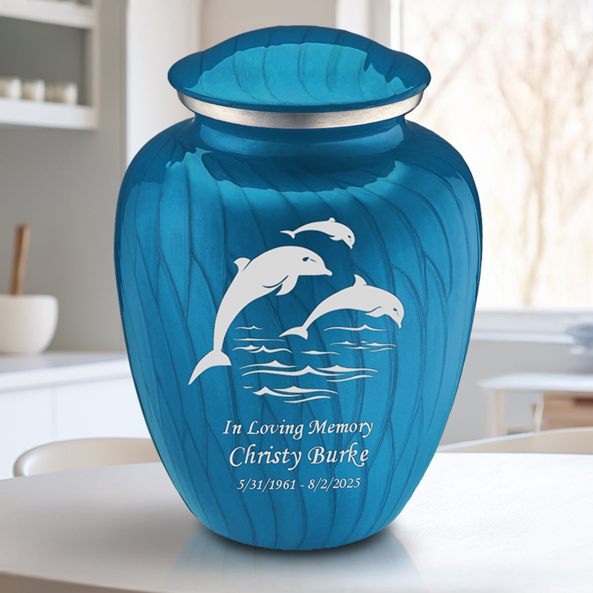 Adult Embrace Pearl Racing Blue Dolphin Cremation Urn