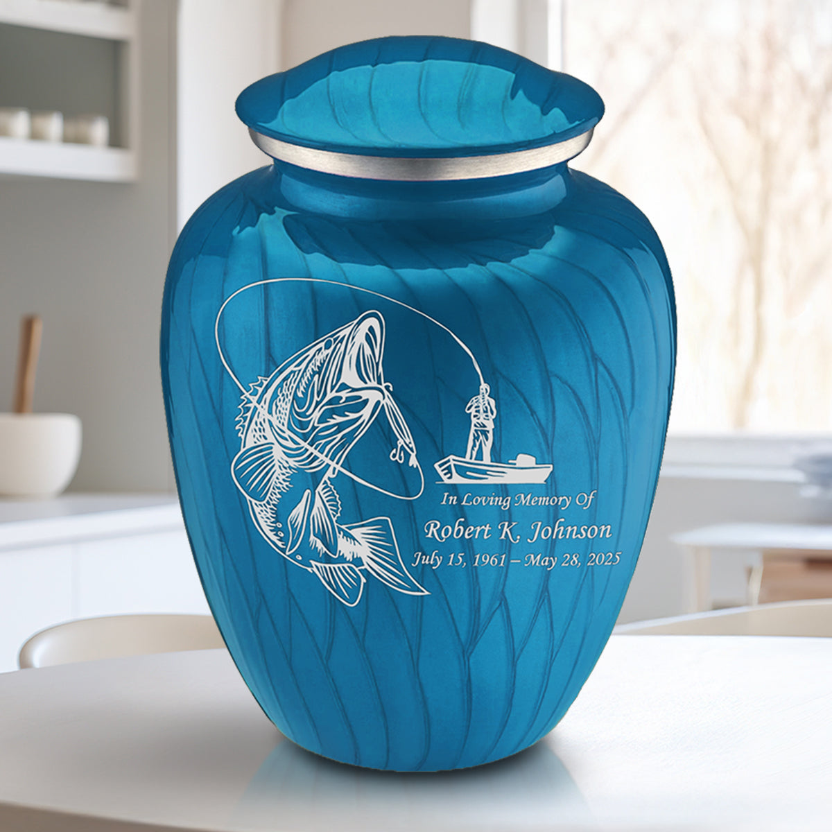 Adult Embrace Pearl Racing Blue Fishing Cremation Urn