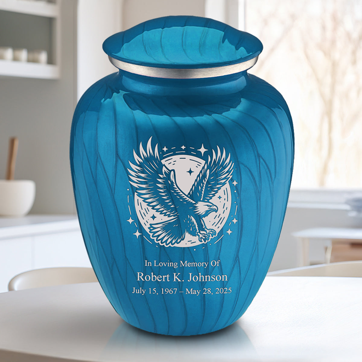 Adult Embrace Pearl Racing Blue Flying Eagle Cremation Urn