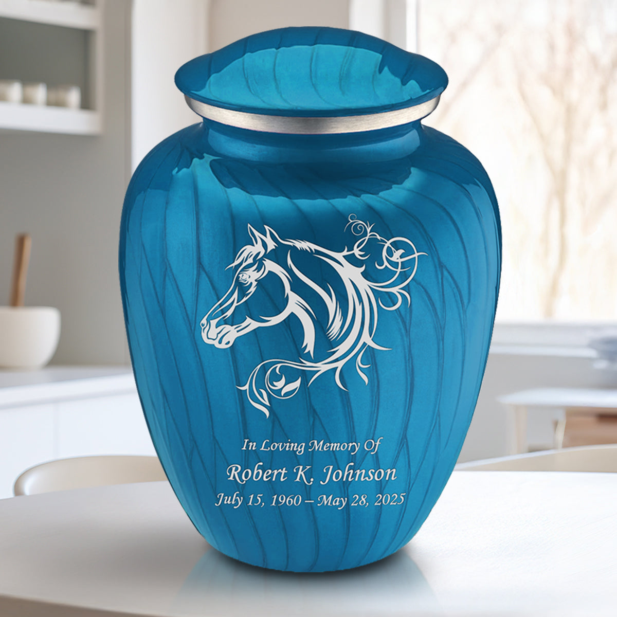 Adult Embrace Pearl Racing Blue Horse Cremation Urn