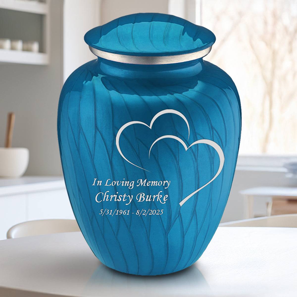 Adult Embrace Pearl Racing Blue Hearts Cremation Urn