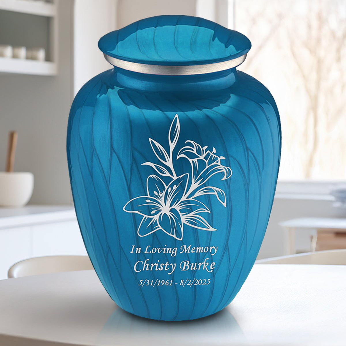 Adult Embrace Pearl Racing Blue Lily Cremation Urn