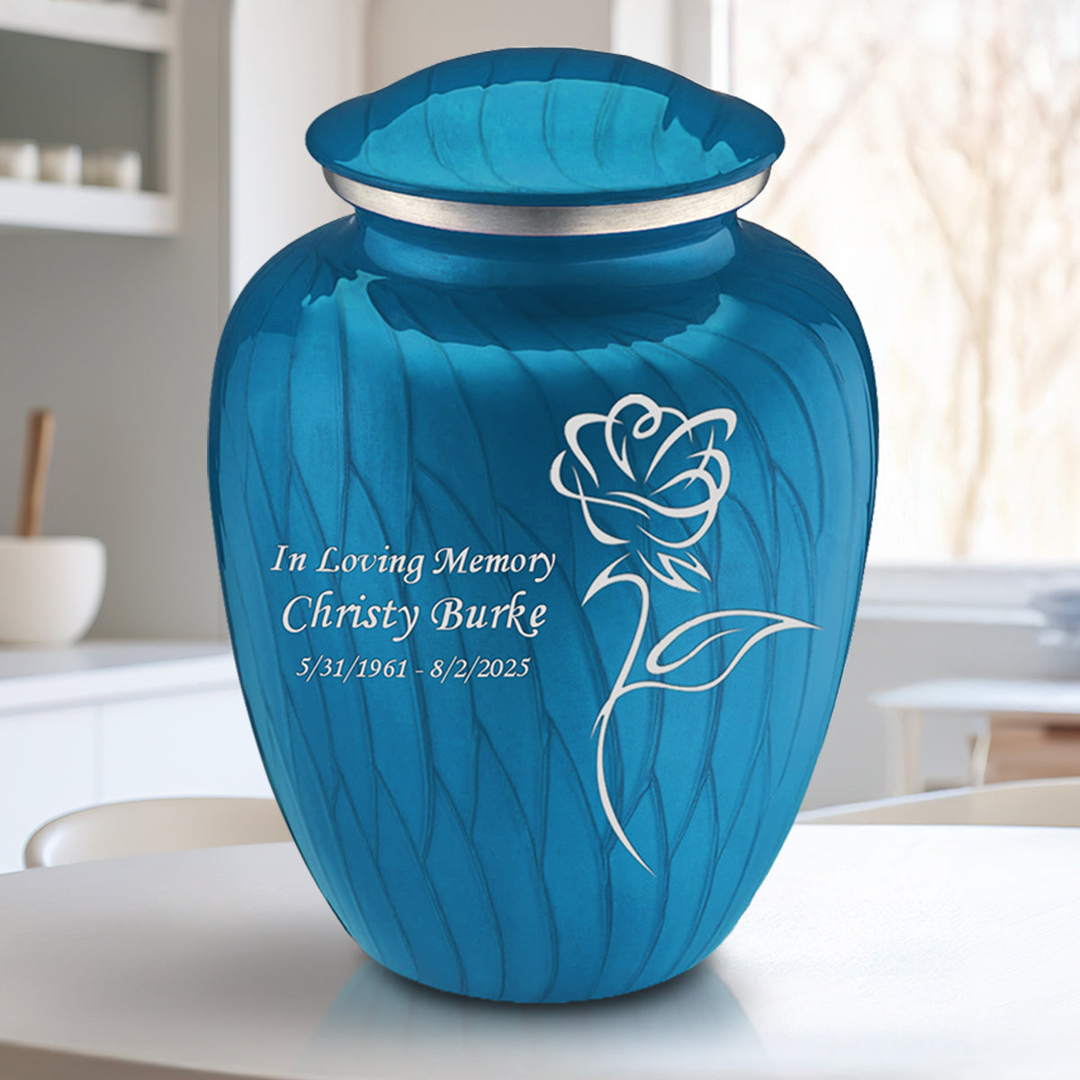 Adult Embrace Pearl Racing Blue Rose Cremation Urn