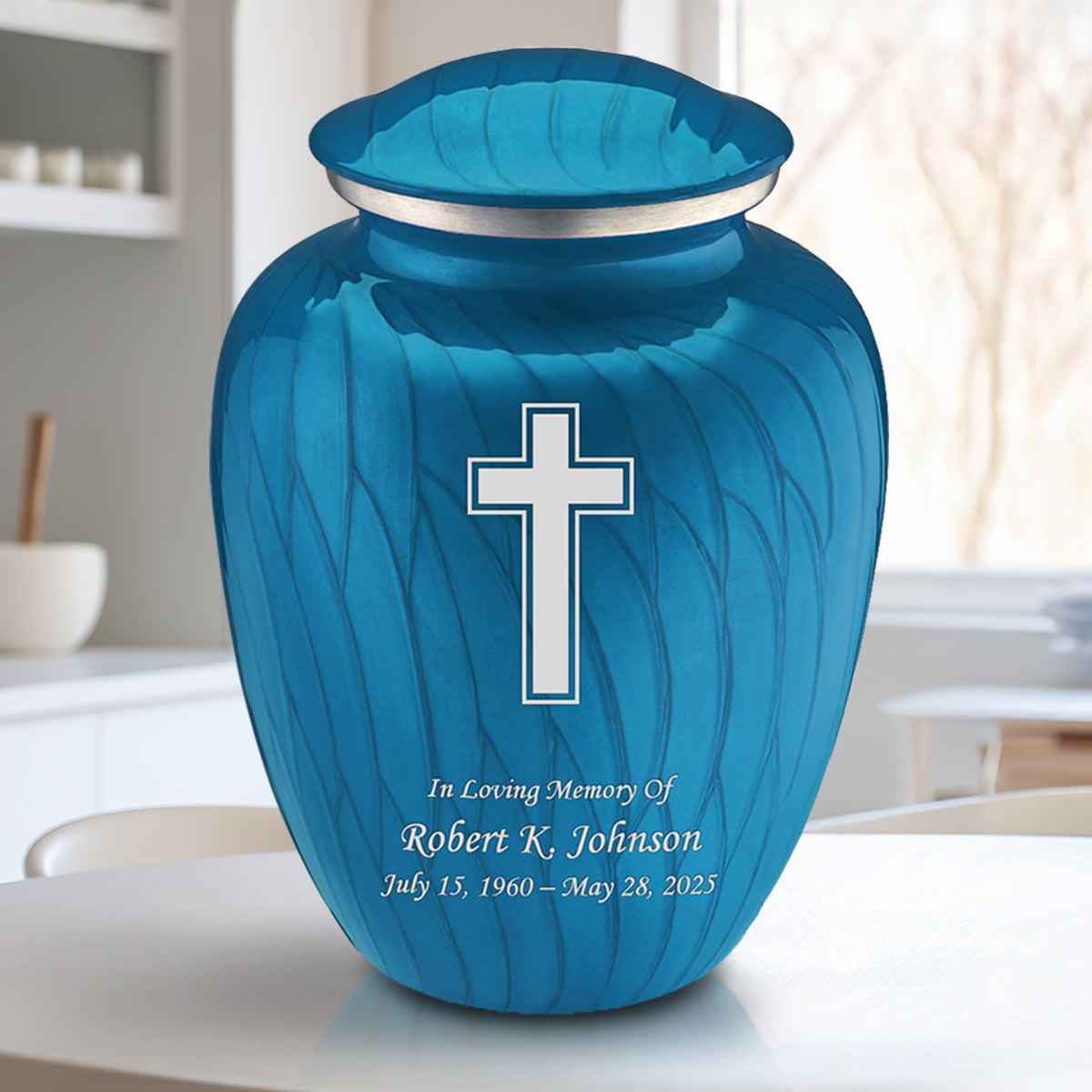 Adult Embrace Pearl Racing Blue Simple Cross Cremation Urn