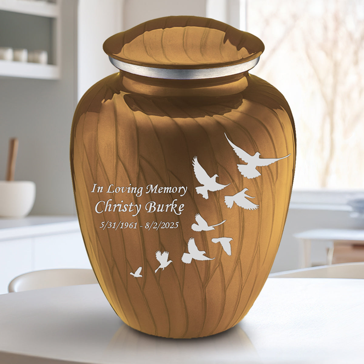 Adult Embrace Pearl Gold Doves Cremation Urn