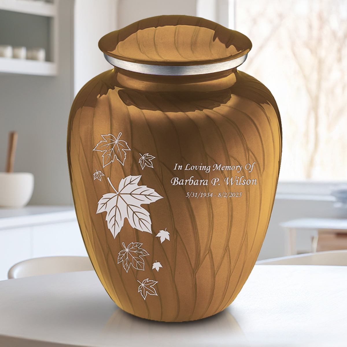 Adult Embrace Pearl Gold Falling Leaves Cremation Urn