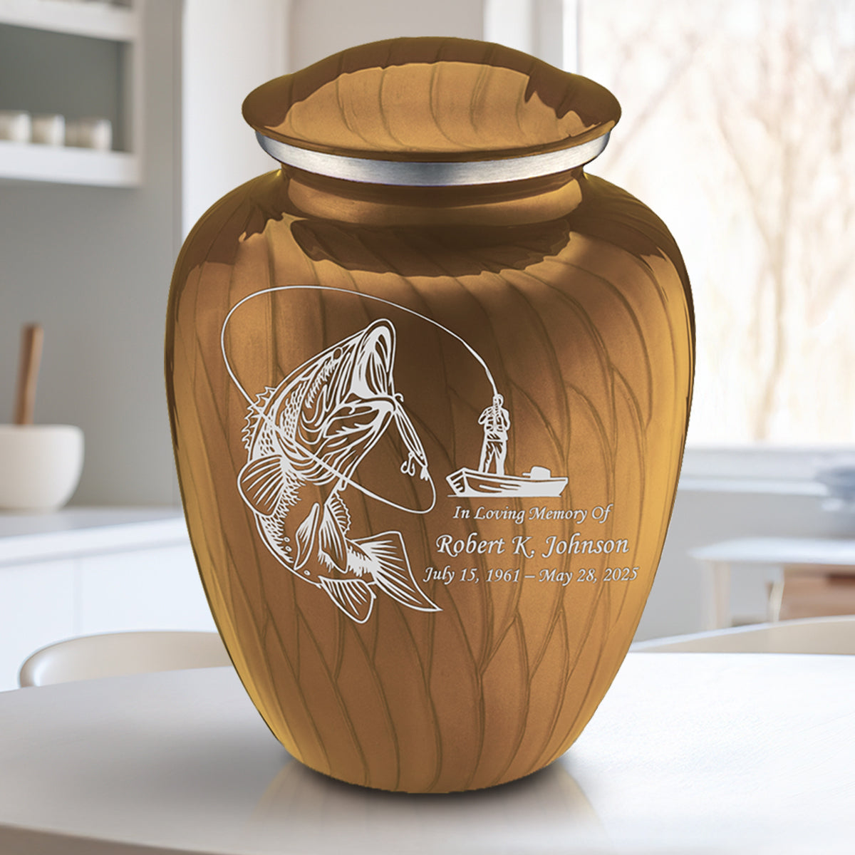 Adult Embrace Pearl Gold Fishing Cremation Urn