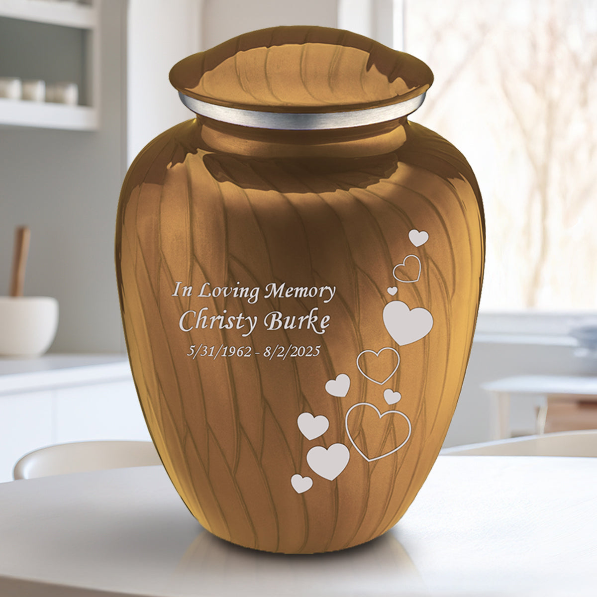 Adult Embrace Pearl Gold Floating Heart Cremation Urn