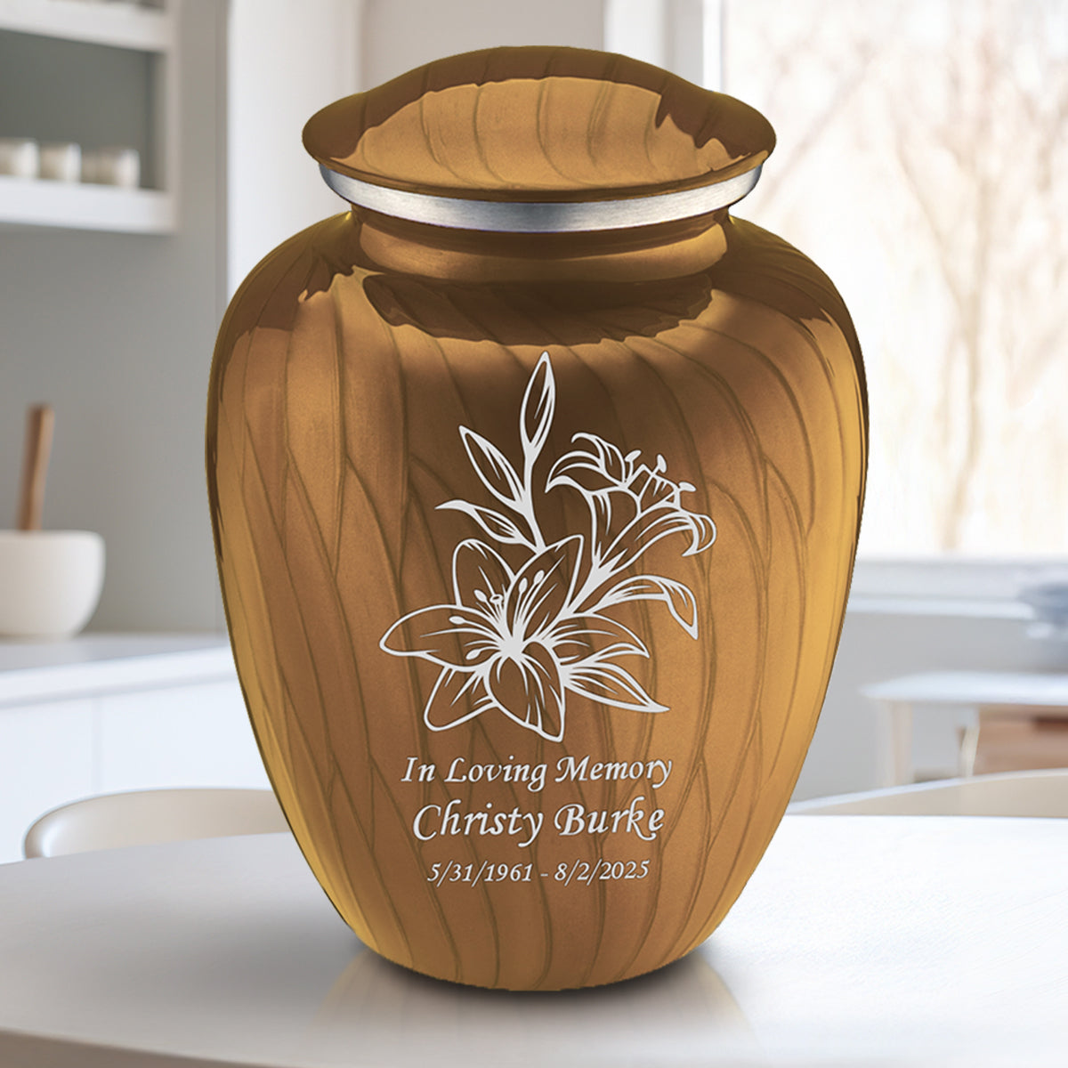 Adult Embrace Pearl Gold Lily Cremation Urn