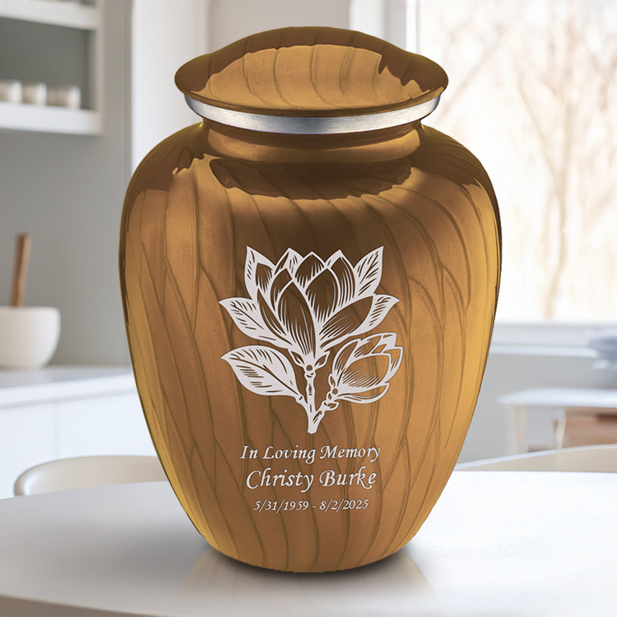 Adult Embrace Pearl Gold Magnolia Flower Cremation Urn