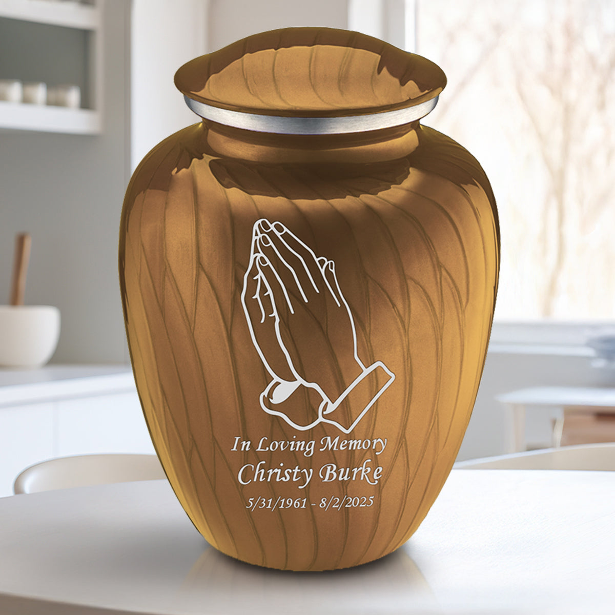 Adult Embrace Pearl Gold Praying Hands Cremation Urn