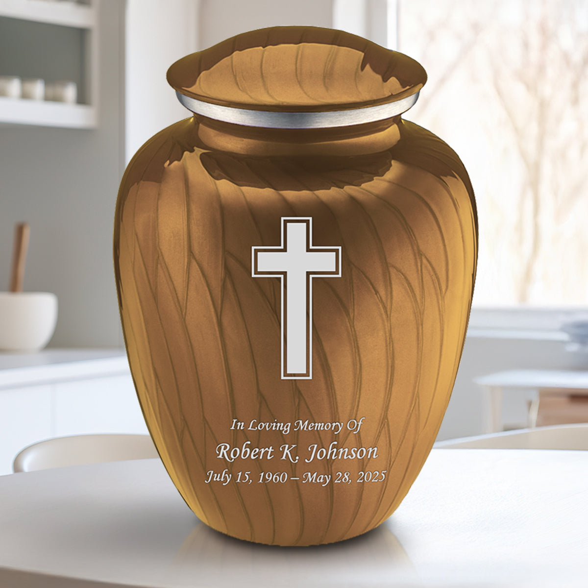Adult Embrace Pearl Gold Simple Cross Cremation Urn