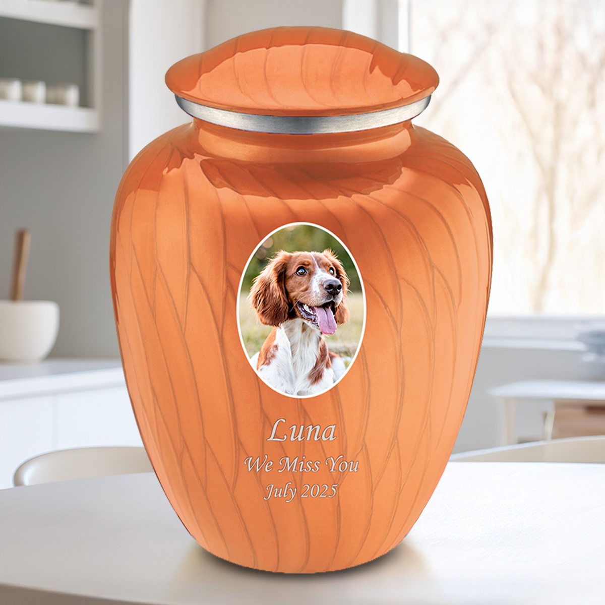 Adult Pet Embrace Pearl Orange Portrait Cremation Urn