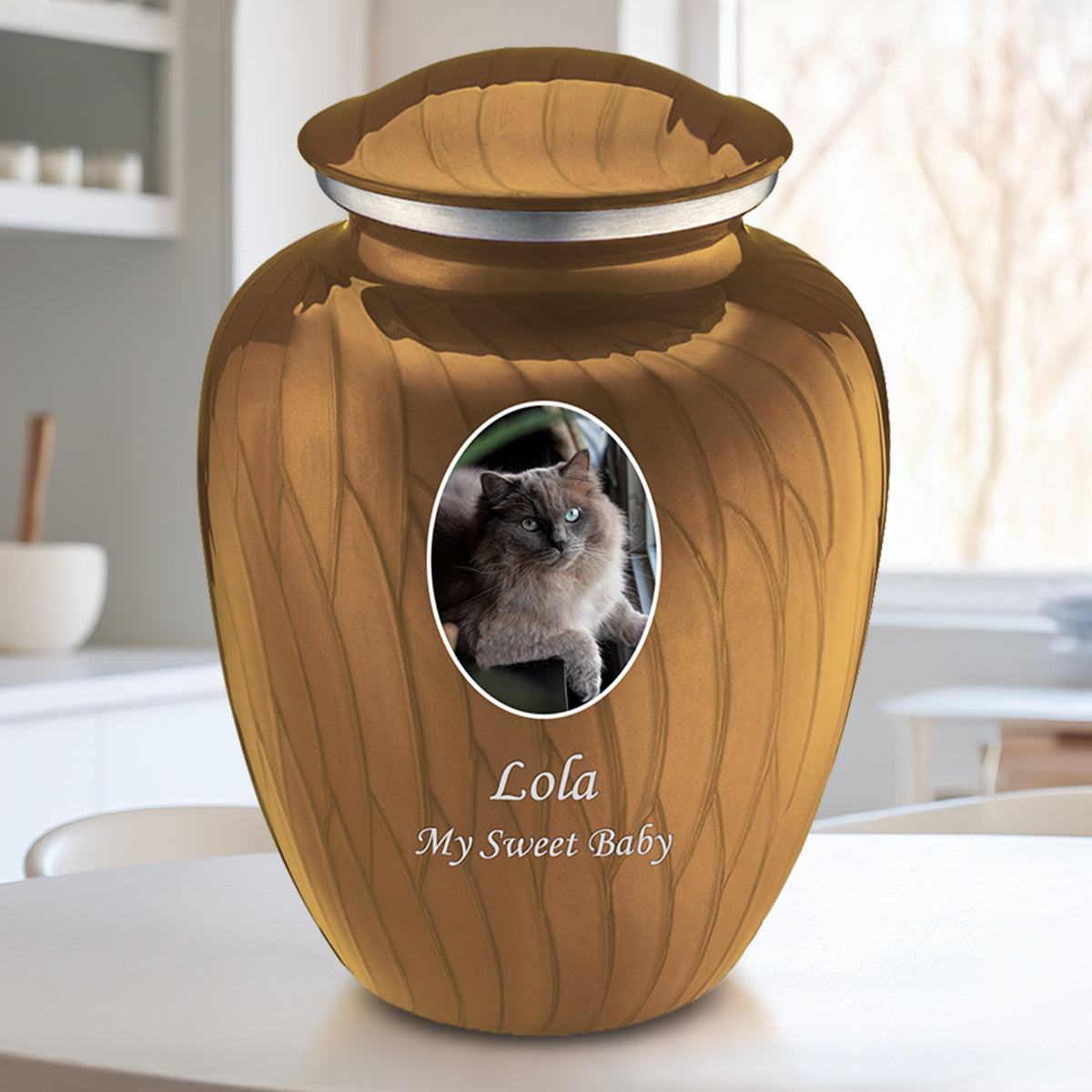 Adult Pet Embrace Pearl Gold Portrait Cremation Urn