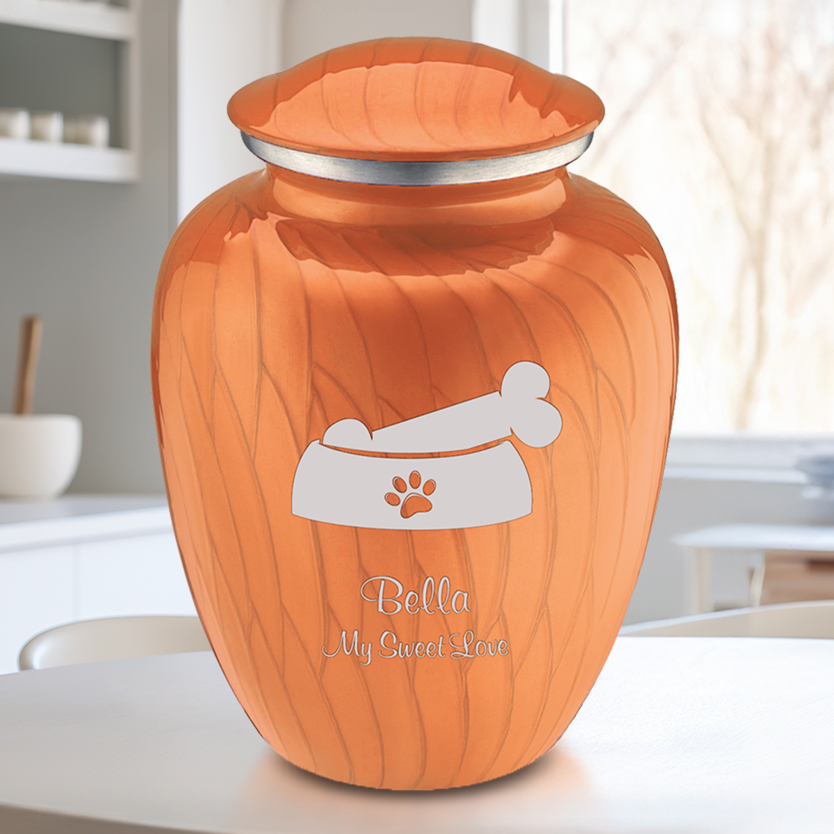 Large Embrace Pearl Orange Pet Dog Bone Cremation Urn