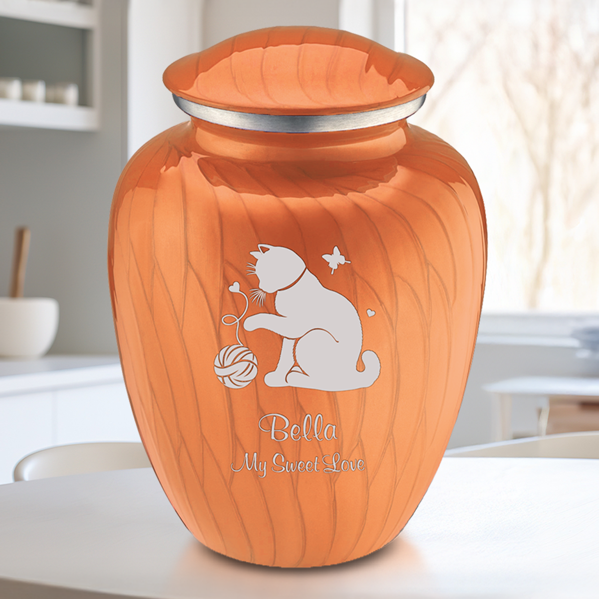 Large Embrace Pearl Orange Pet Fun Cat Cremation Urn