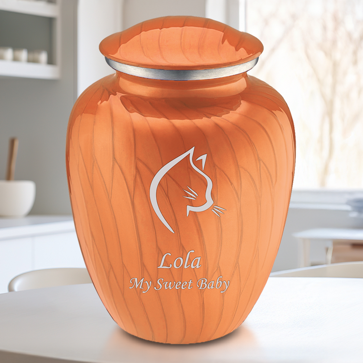 Large Embrace Pearl Orange Cat Pet Cremation Urn