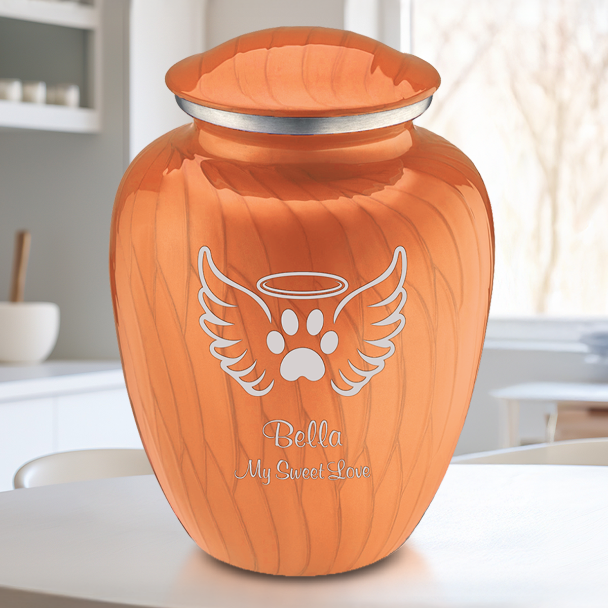 Large Embrace Pearl Orange Pet Angel Wings Cremation Urn
