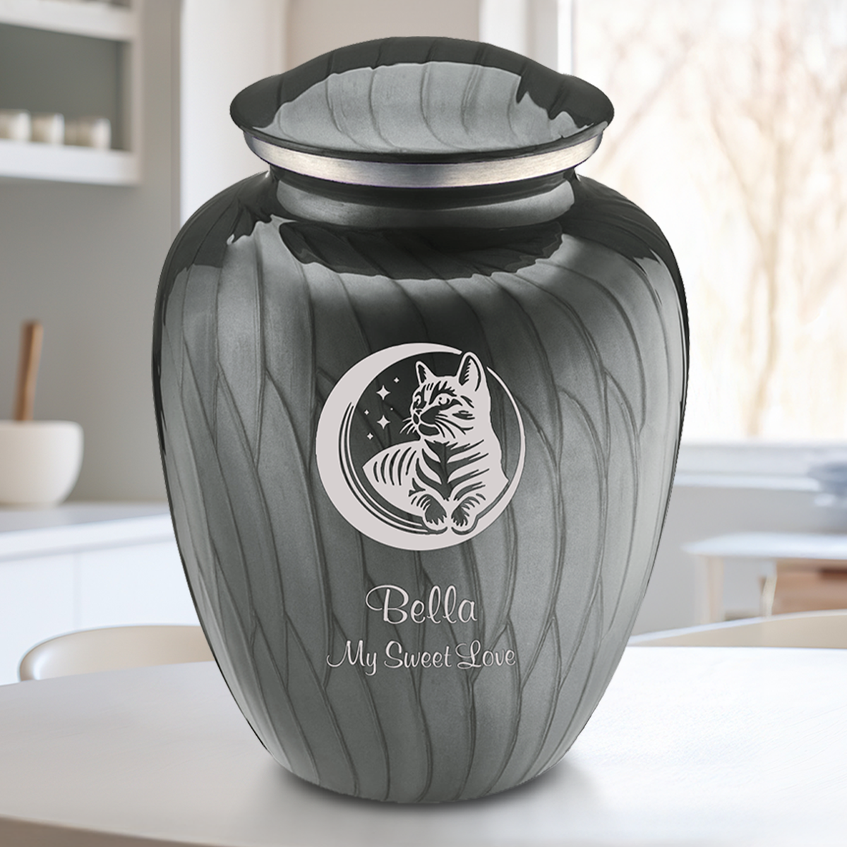 Large Embrace Pearl Silver Pet Cute Cat Cremation Urn