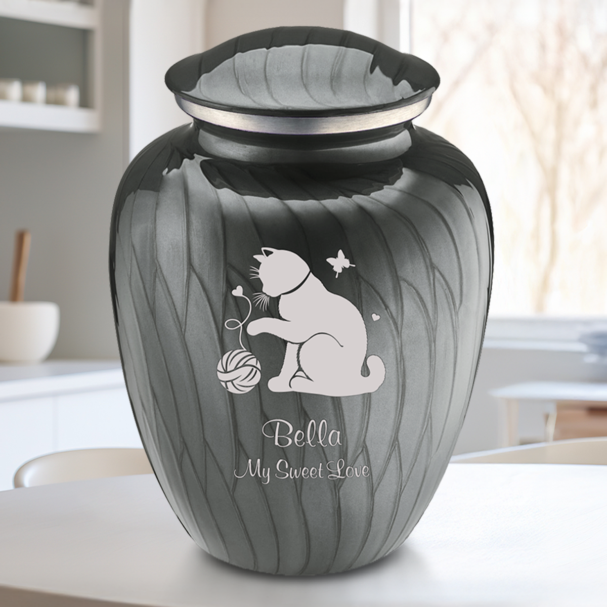 Large Embrace Pearl Silver Pet Fun Cat Cremation Urn