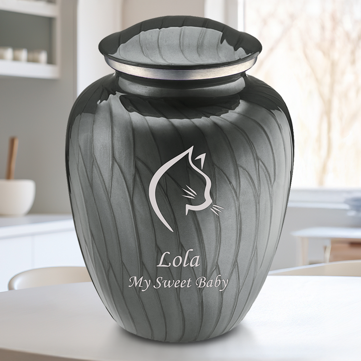 Large Embrace Pearl Silver Cat Pet Cremation Urn