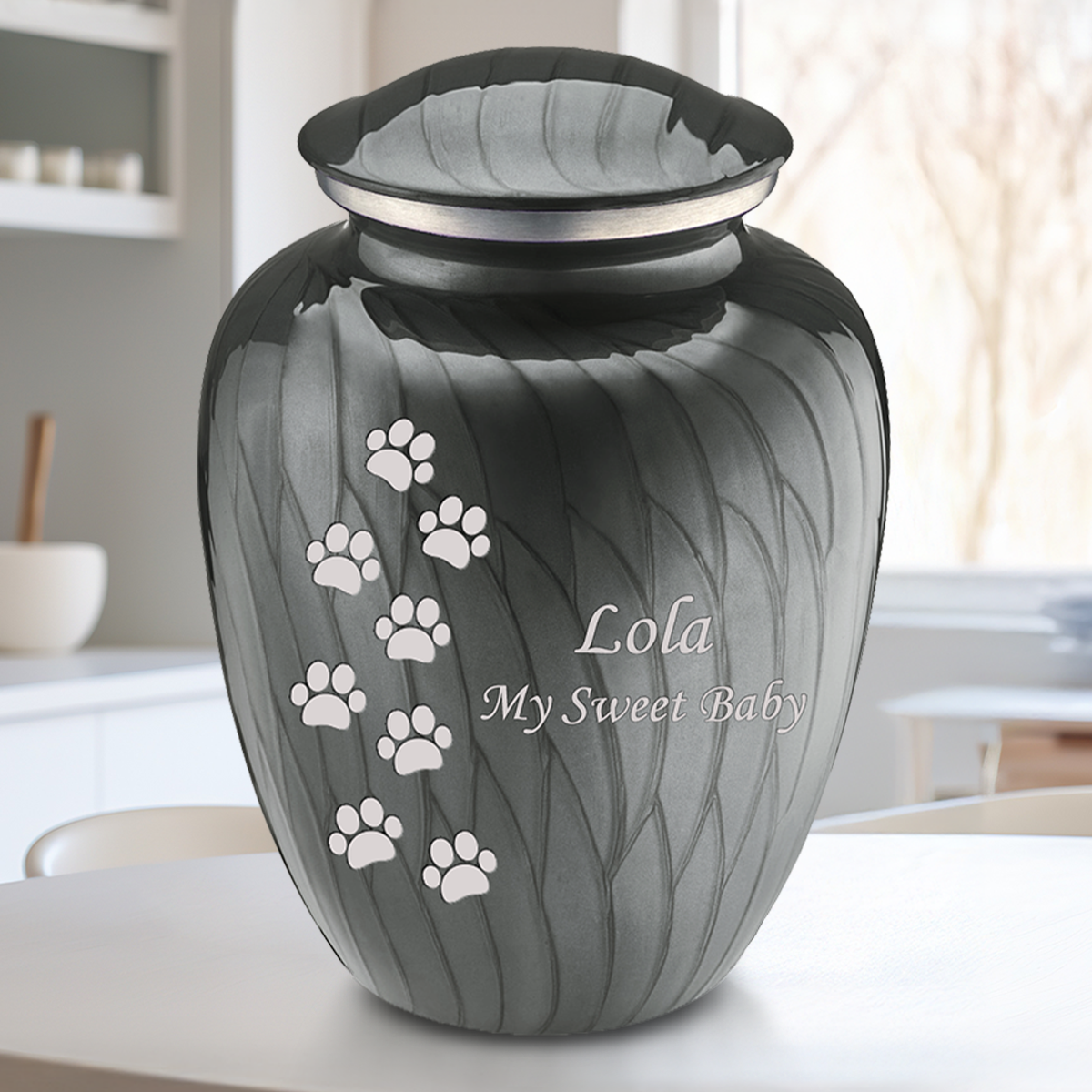 Large Embrace Pearl Silver Walking Paws Pet Cremation Urn