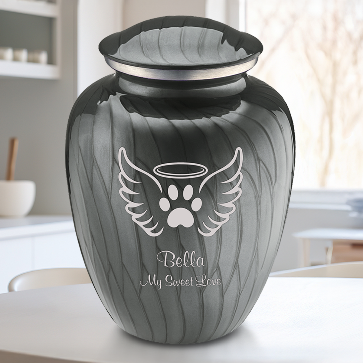 Large Embrace Pearl Silver Pet Angel Wings Cremation Urn