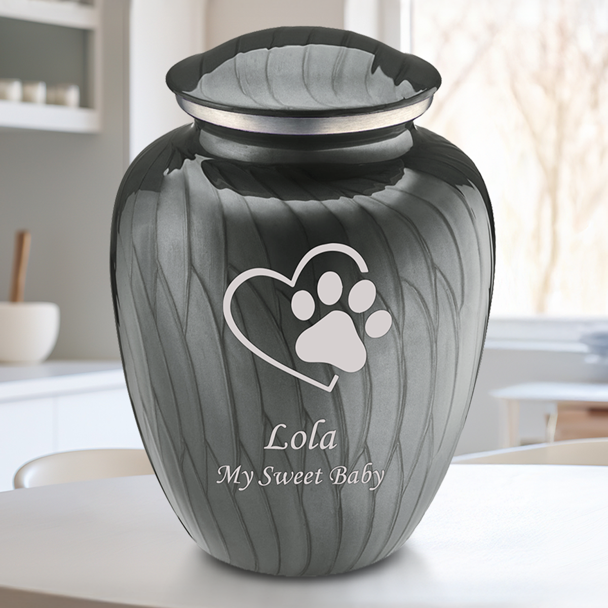 Large Embrace Pearl Silver Single Paw Heart Pet Cremation Urn