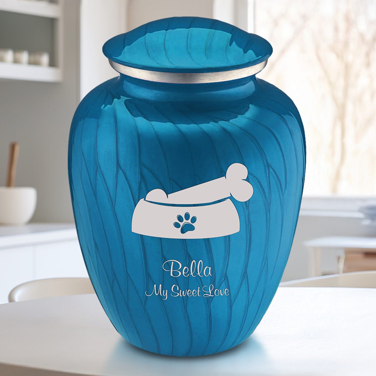 Large Embrace Pearl Racing Blue Pet Dog Bone Cremation Urn