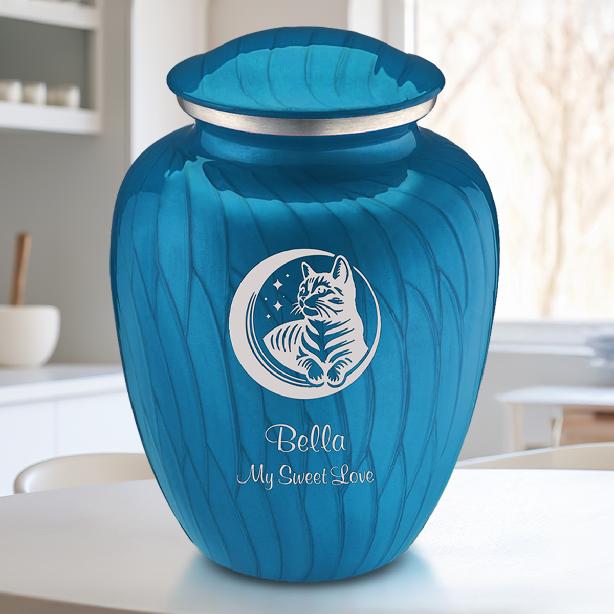 Large Embrace Pearl Racing Blue Pet Cute Cat Cremation Urn