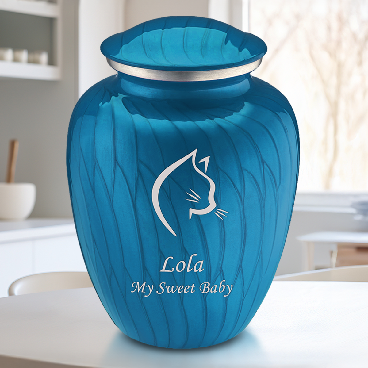 Large Embrace Pearl Racing Blue Cat Pet Cremation Urn