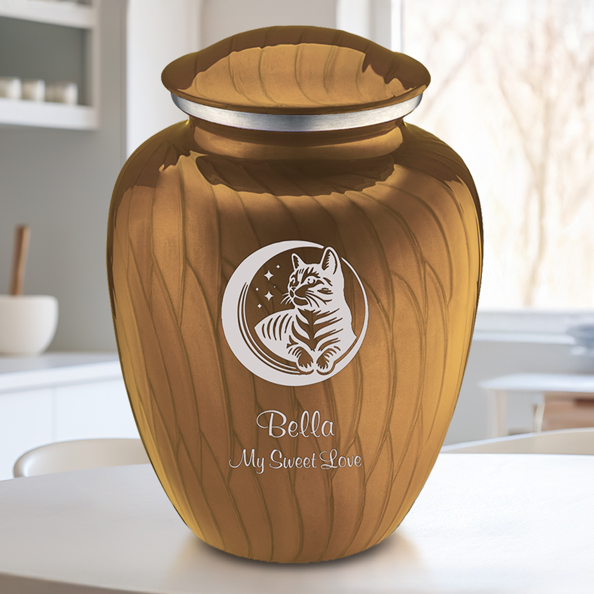 Large Embrace Pearl Gold Pet Cute Cat Cremation Urn