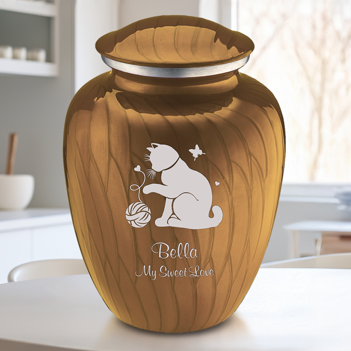 Large Embrace Pearl Gold Pet Fun Cat Cremation Urn