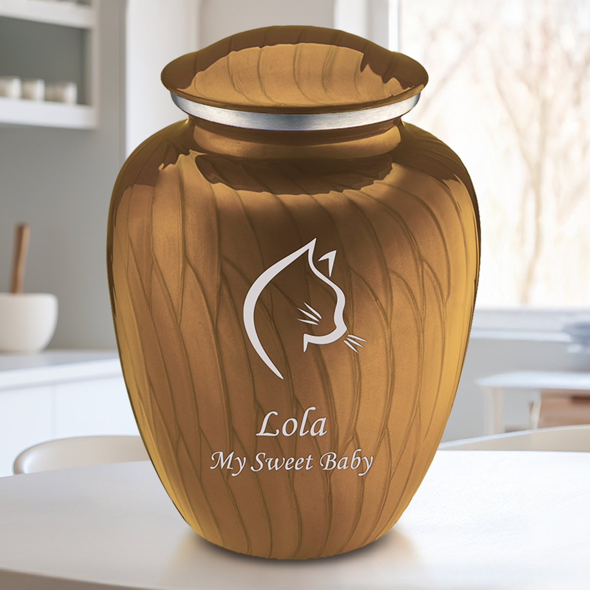 Large Embrace Pearl Gold Cat Pet Cremation Urn