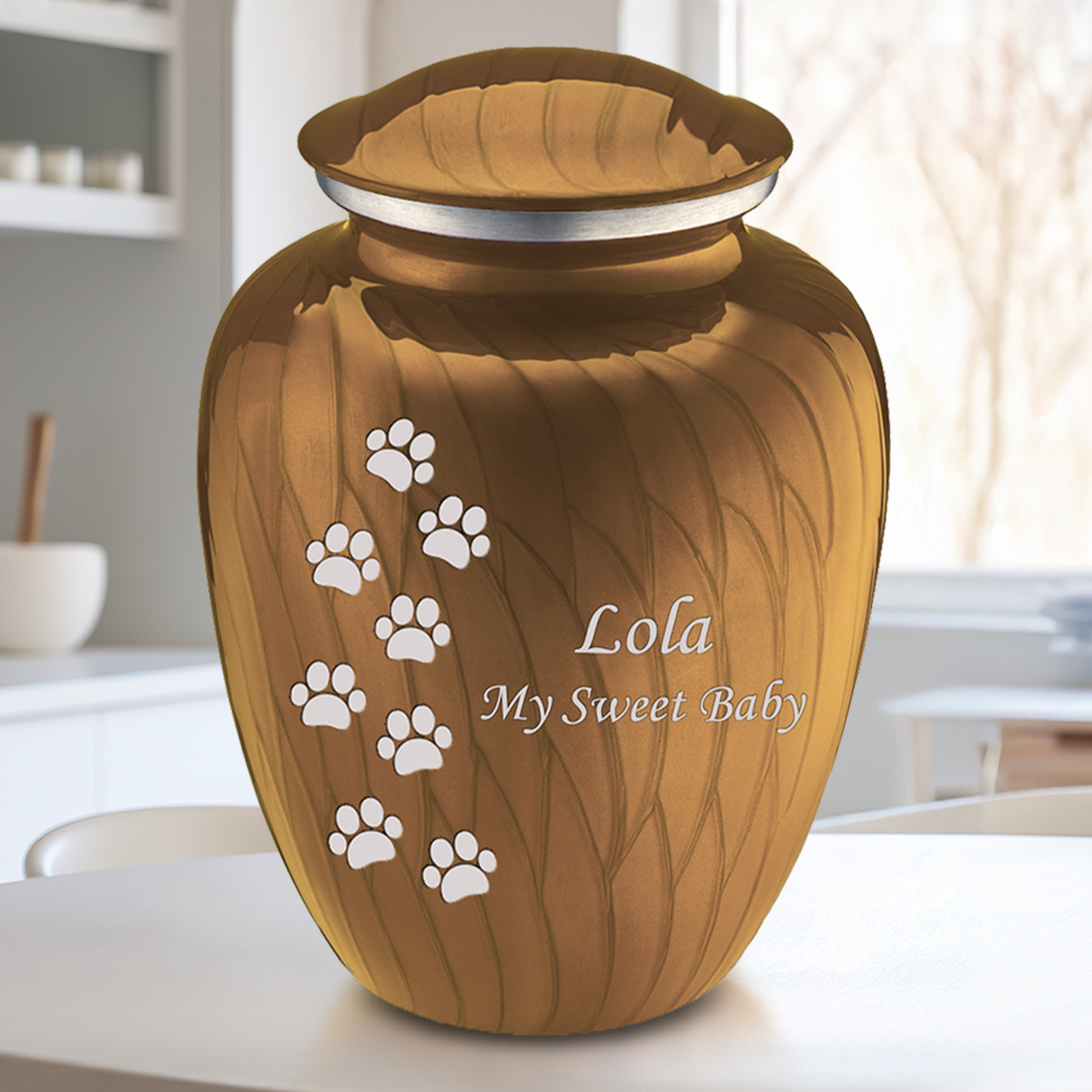 Large Embrace Pearl Gold Walking Paws Pet Cremation Urn