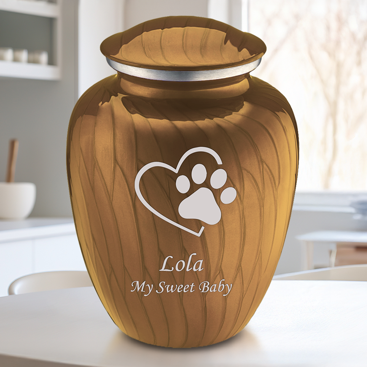 Large Embrace Pearl Gold Single Paw Heart Pet Cremation Urn
