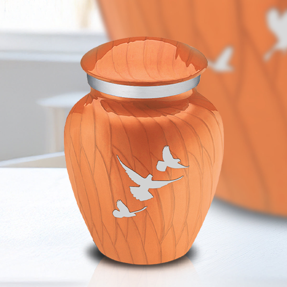 Keepsake Embrace Pearl Orange Doves Cremation Urn