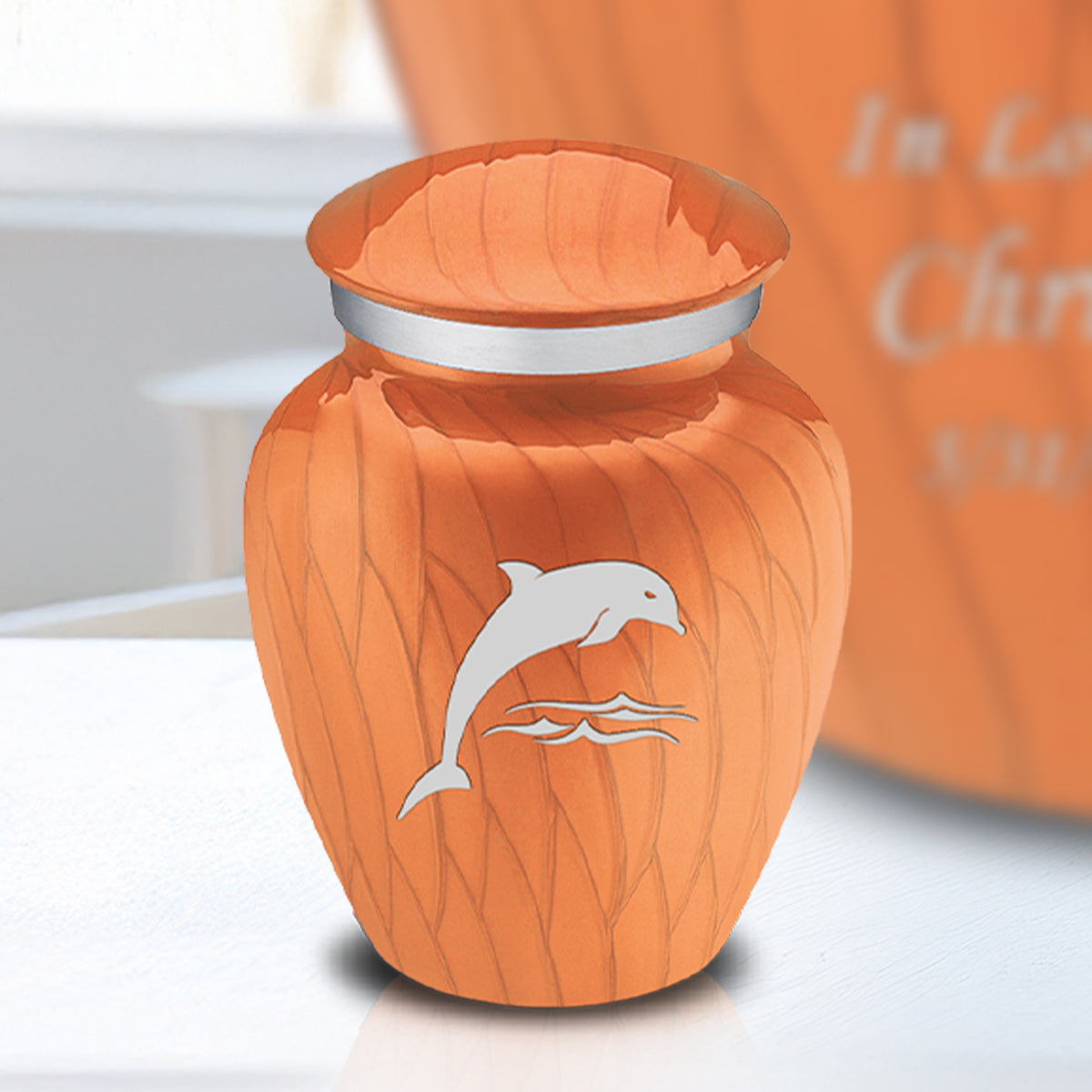 Keepsake Embrace Pearl Orange Dolphin Cremation Urn