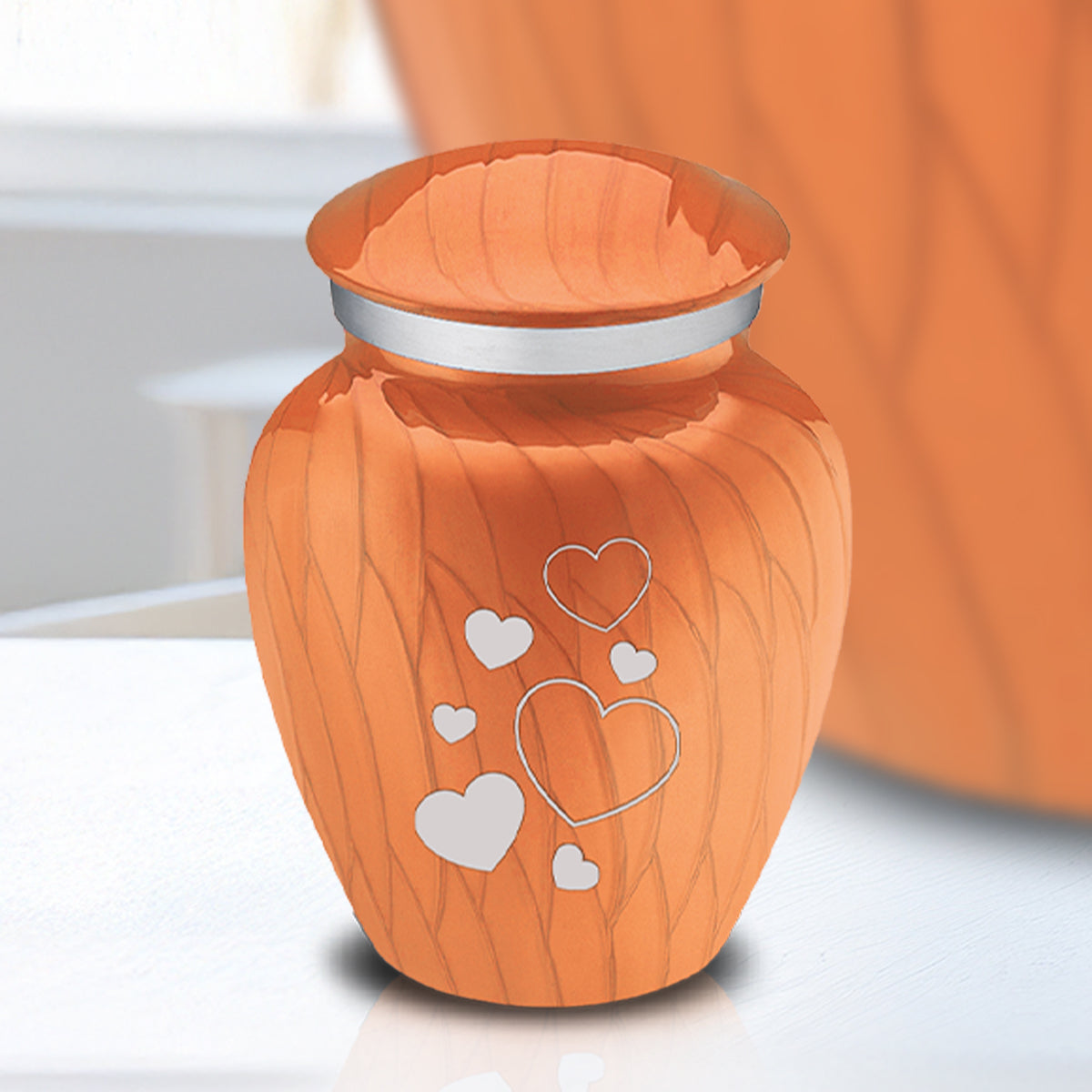 Keepsake Embrace Pearl Orange Floating Heart Cremation Urn