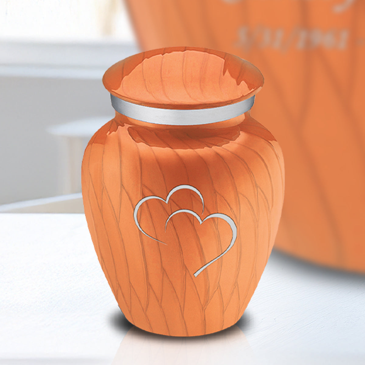 Keepsake Embrace Pearl Orange Hearts Cremation Urn