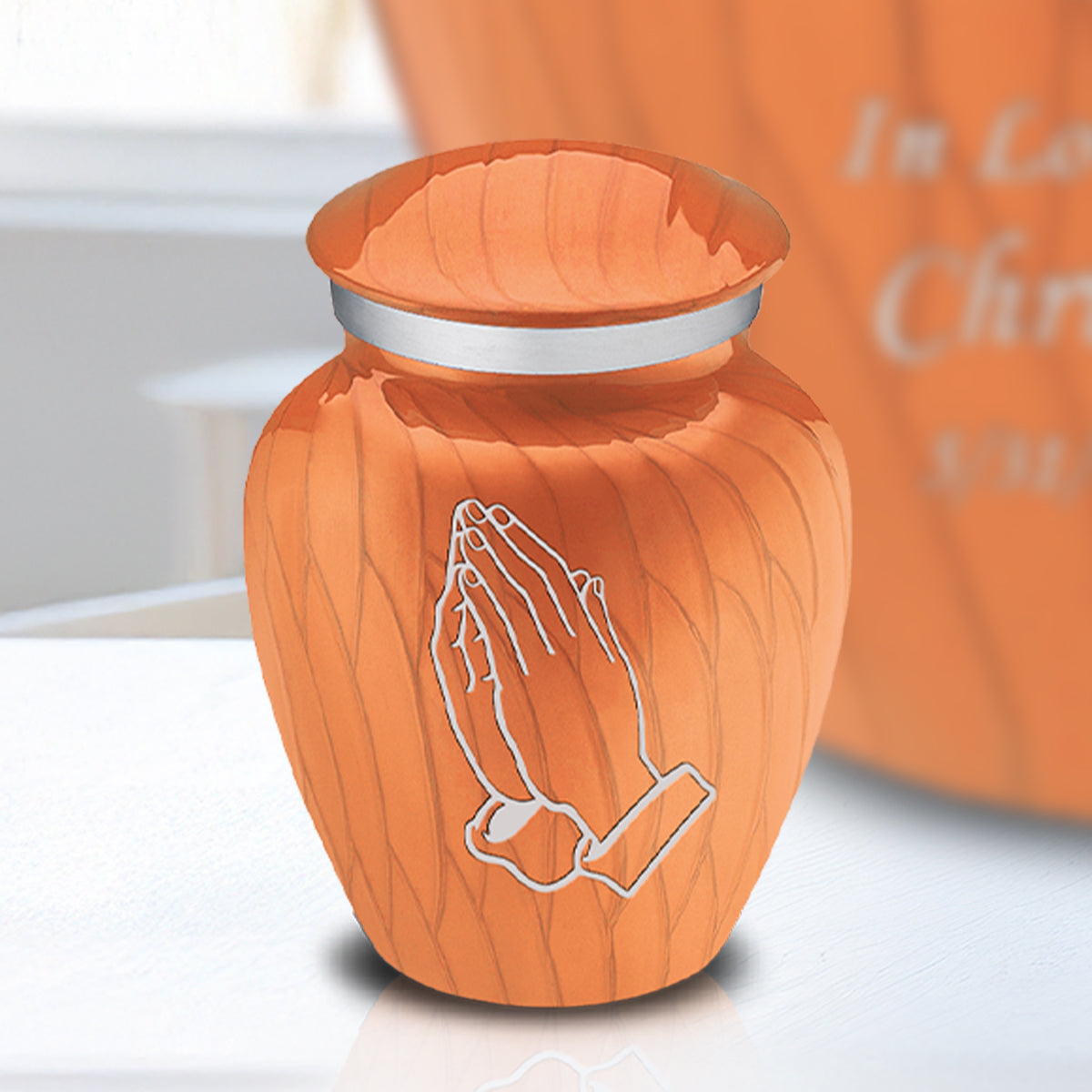 Keepsake Embrace Pearl Orange Praying Hands Cremation Urn