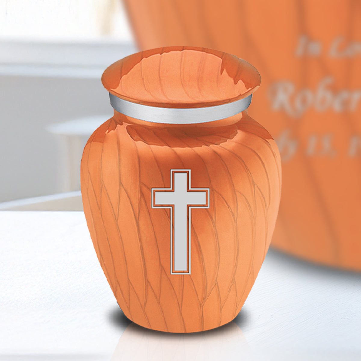 Keepsake Embrace Pearl Orange Simple Cross Cremation Urn