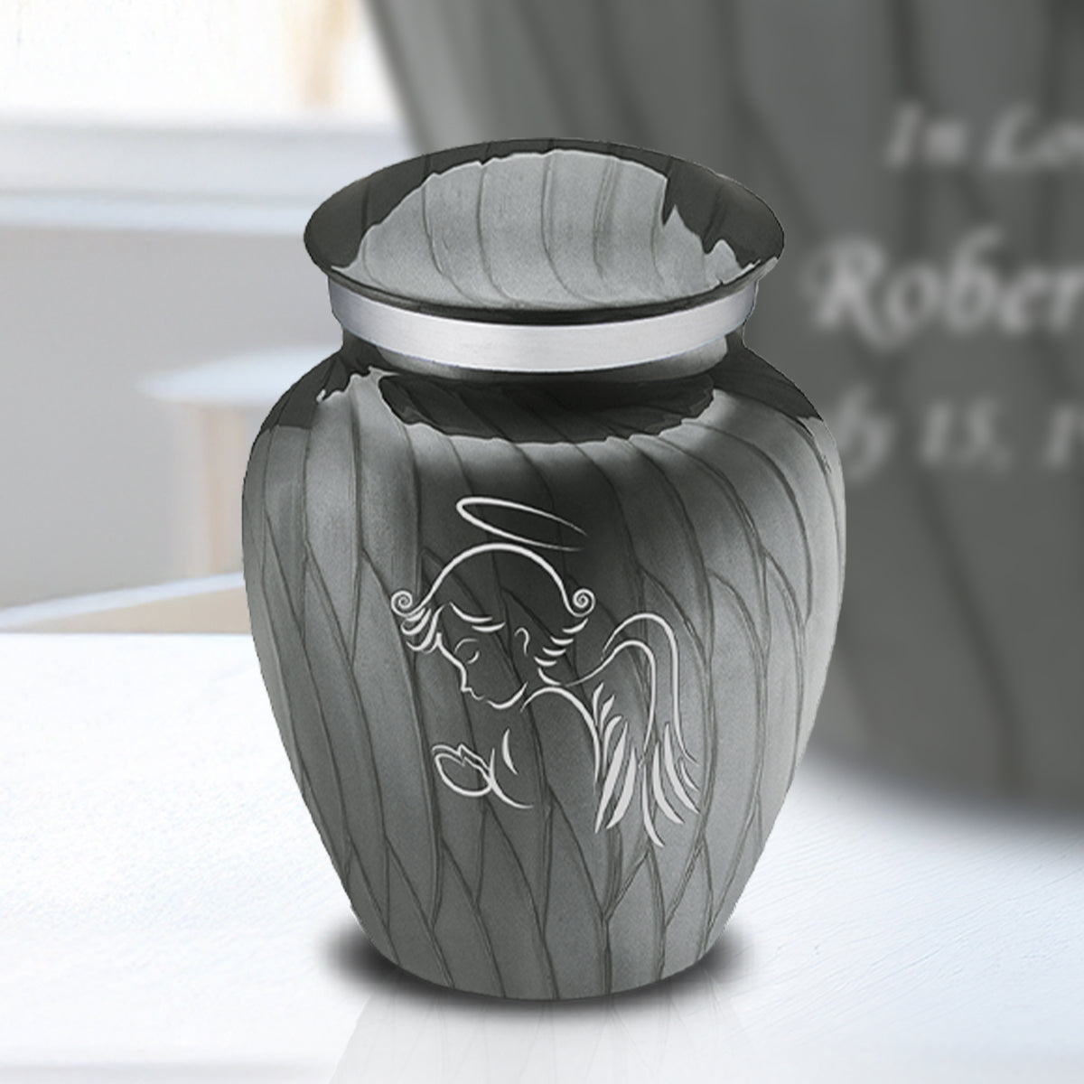 Keepsake Embrace Pearl Silver Angel Cremation Urn