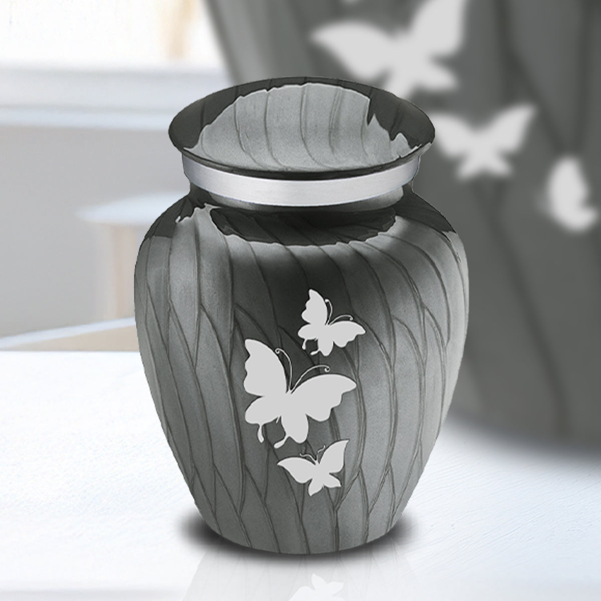 Keepsake Embrace Pearl Silver Butterflies Cremation Urn