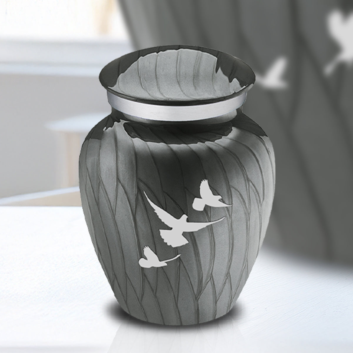 Keepsake Embrace Pearl Silver Doves Cremation Urn