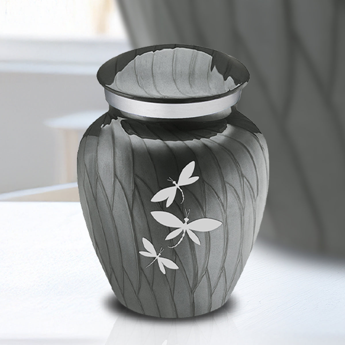 Keepsake Embrace Pearl Silver Dragonflies Cremation Urn